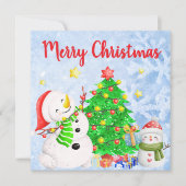 Vrolijk Kerstfeest met Sneeuwman & Kind met Boom Kaart (Voorkant)