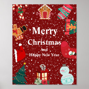 Vrolijk kerstfeest met sneeuwrode feestdag poster