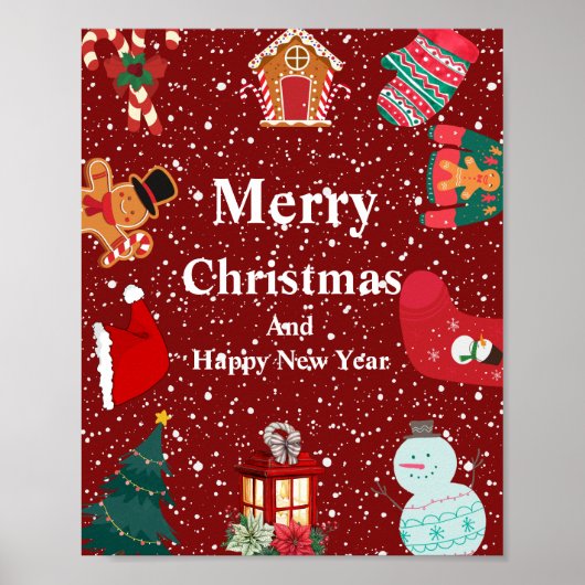 Vrolijk kerstfeest met sneeuwrode feestdag poster (Voorkant)