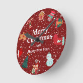Vrolijk kerstfeest met sneeuwrode feestdag ronde klok (Hoek)