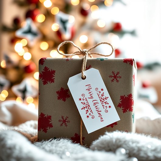 Vrolijk kerstfeest met sneeuwvlok cadeaulabel