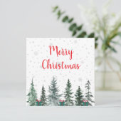 Vrolijk kerstfeest met sneeuwvlokken, bomen en Cad Kaart (Staand voorkant)