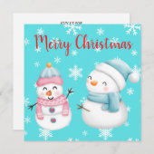 Vrolijk Kerstfeest met Sneeuwvlokken, Sneeuwman &  Kaart (Voorkant / Achterkant)
