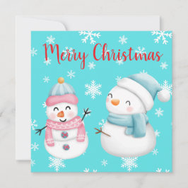 Vrolijk Kerstfeest met Sneeuwvlokken, Sneeuwman &  Kaart