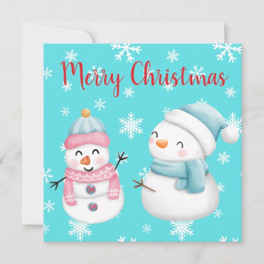 Vrolijk Kerstfeest met Sneeuwvlokken, Sneeuwman &  Kaart (Voorkant)