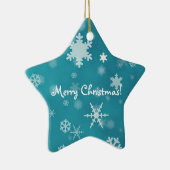 Vrolijk kerstfeest met sneeuwvlokken turquoise keramisch ornament (Rechts)