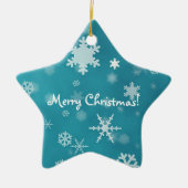 Vrolijk kerstfeest met sneeuwvlokken turquoise keramisch ornament (Voorkant)