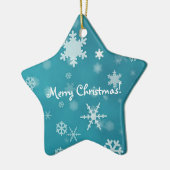 Vrolijk kerstfeest met sneeuwvlokken turquoise keramisch ornament (Links)