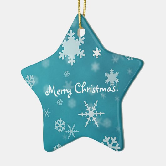 Vrolijk kerstfeest met sneeuwvlokken turquoise keramisch ornament (Links)