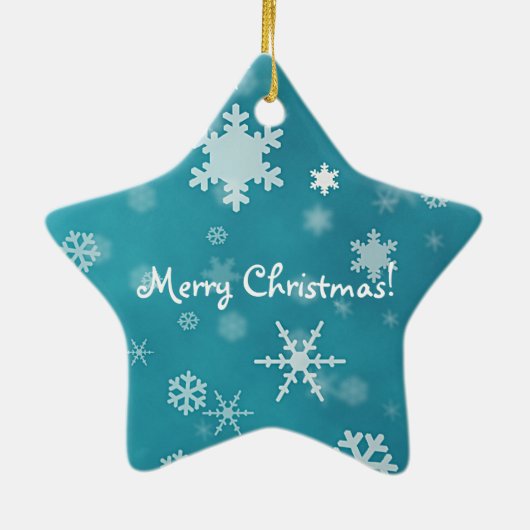 Vrolijk kerstfeest met sneeuwvlokken turquoise keramisch ornament (Achterkant)