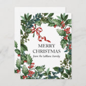 Vrolijk kerstfeest met speciaal aangepast Rode Bow Feestdagenkaart (Voorkant / Achterkant)