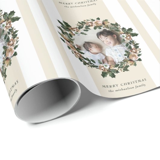 Vrolijk kerstfeest met Stripes en foto's Cadeaupapier (Rol Hoek)