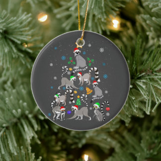 Vrolijk kerstfeest met T-shirt Lemur kerstboom Keramisch Ornament