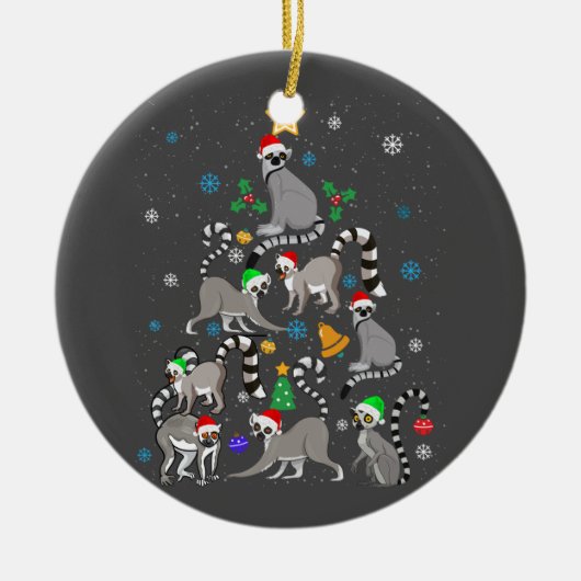 Vrolijk kerstfeest met T-shirt Lemur kerstboom Keramisch Ornament (Voorkant)