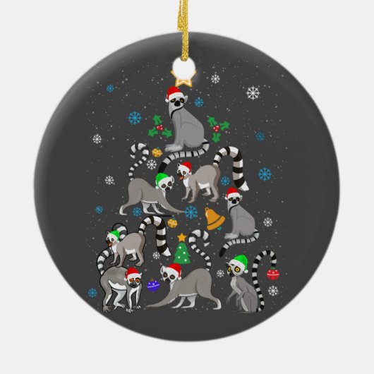 Vrolijk kerstfeest met T-shirt Lemur kerstboom Keramisch Ornament (Achterkant)