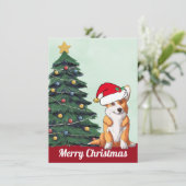 Vrolijk kerstfeest met Tail Santa Hat Cute Dog Feestdagenkaart (Staand voorkant)