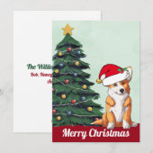 Vrolijk kerstfeest met Tail Santa Hat Cute Dog Feestdagenkaart (Voorkant / Achterkant)