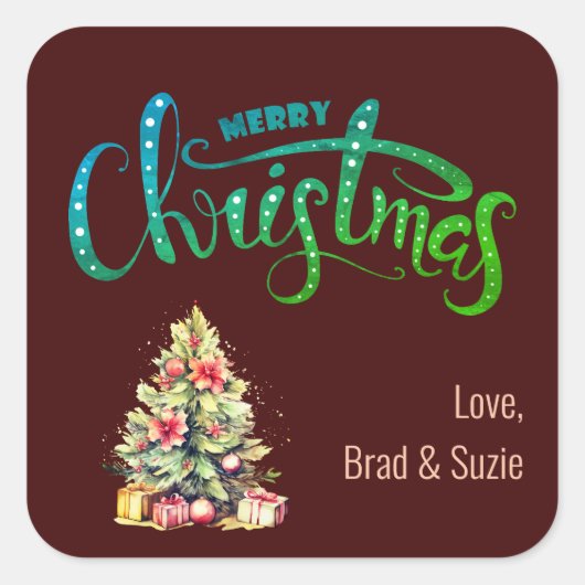 Vrolijk kerstfeest met Tree Personalized Sticker L (Voorkant)