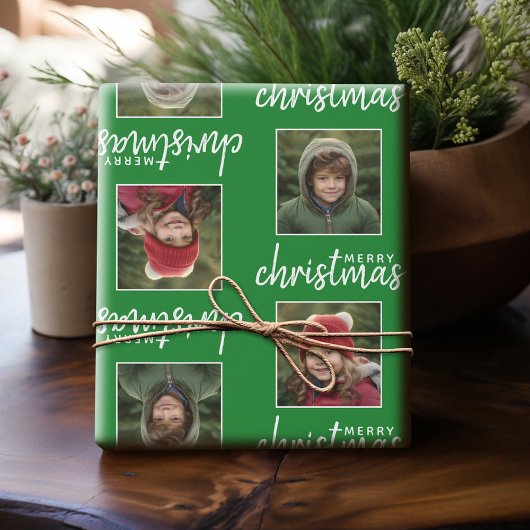 Vrolijk kerstfeest met twee vierkante foto's - gro cadeaupapier