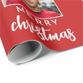 Vrolijk kerstfeest met twee vierkante foto's - roo cadeaupapier (Rol Hoek)