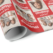 Vrolijk kerstfeest met twee vierkante foto's - roo cadeaupapier (Rol Hoek)