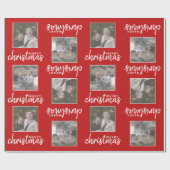 Vrolijk kerstfeest met twee vierkante foto's - roo cadeaupapier (Vlak)