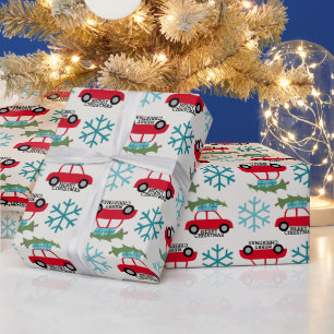Vrolijk kerstfeest met Vintage Car Tree-Cadeaus Cadeaupapier