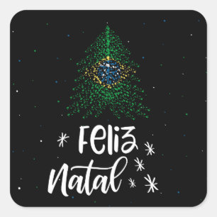 Vrolijk kerstfeest met vlag Brazilië Vierkante Sticker