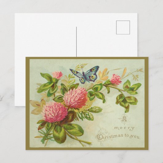  vrolijk kerstfeest met vlinder en bloemen briefkaart (Voorkant / Achterkant)