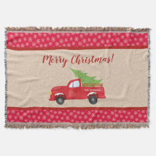 Vrolijk kerstfeest met vrachtwagen en boom, famili deken