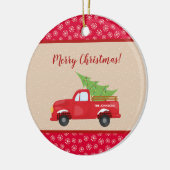 Vrolijk kerstfeest met vrachtwagen en boom, famili keramisch ornament (Links)