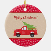 Vrolijk kerstfeest met vrachtwagen en boom, famili keramisch ornament (Achterkant)