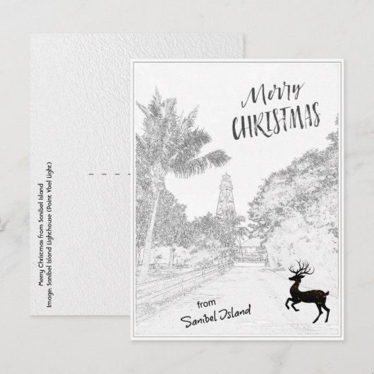 Vrolijk kerstfeest met vuurtoren van Sanibel Islan Feestdagenkaart (Voorkant / Achterkant)