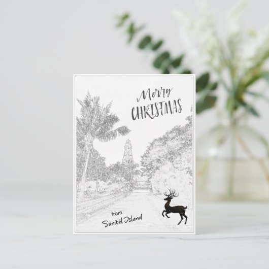 Vrolijk kerstfeest met vuurtoren van Sanibel Islan Feestdagenkaart (Staand voorkant)