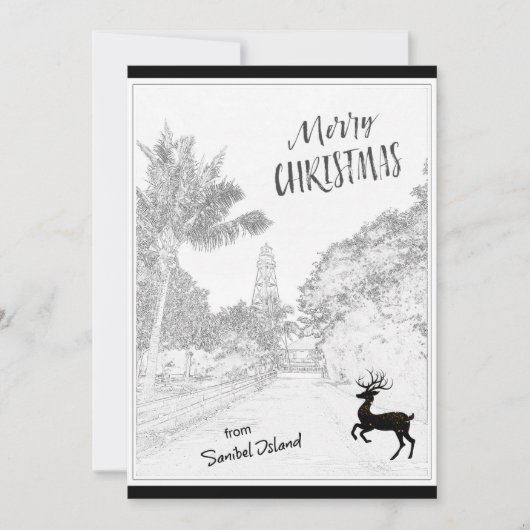 Vrolijk kerstfeest met vuurtoren van Sanibel Islan Feestdagenkaart (Voorkant)