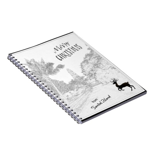 Vrolijk kerstfeest met vuurtoren van Sanibel Islan Notitieboek (Rechterzijde)