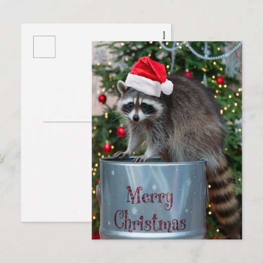 Vrolijk kerstfeest met wasbeer Santa Scene Feestdagenkaart (Voorkant / Achterkant)