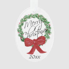 Vrolijk kerstfeest met Waterverf met foto op achte Ornament