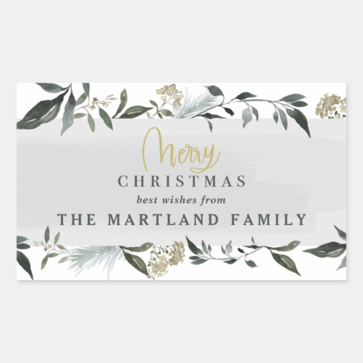 Vrolijk kerstfeest met waterverf rechthoekige sticker (Voorkant)