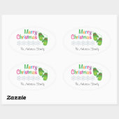 Vrolijk kerstfeest met winterwanten ovale sticker (Vel)
