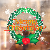 Vrolijk kerstfeest met Wreath en Snowflakes Raamsticker (Vel 2)