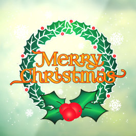 Vrolijk kerstfeest met Wreath en Snowflakes Raamsticker