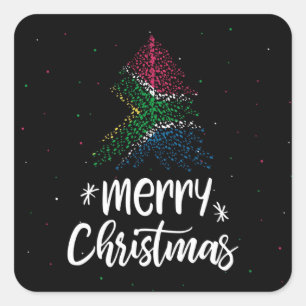 Vrolijk kerstfeest met Zuid-Afrikaanse vlag Vierkante Sticker