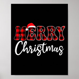 Vrolijk kerstfeest met zwart en rood geplakt gezin poster