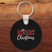 Vrolijk kerstfeest met zwart en rood geplakt gezin sleutelhanger (Voorkant)