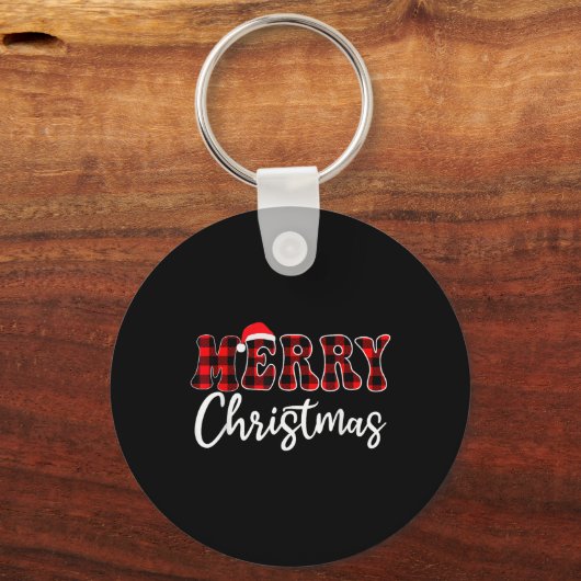 Vrolijk kerstfeest met zwart en rood geplakt gezin sleutelhanger (Voorkant)