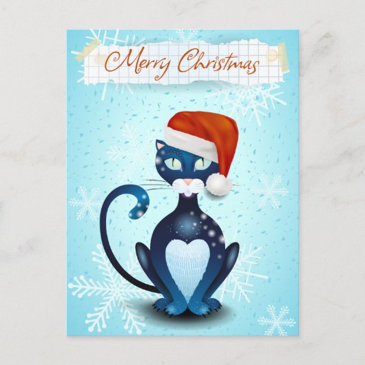 Vrolijk kerstfeest met zwarte kat met Pet van de k Briefkaart (Voorkant)