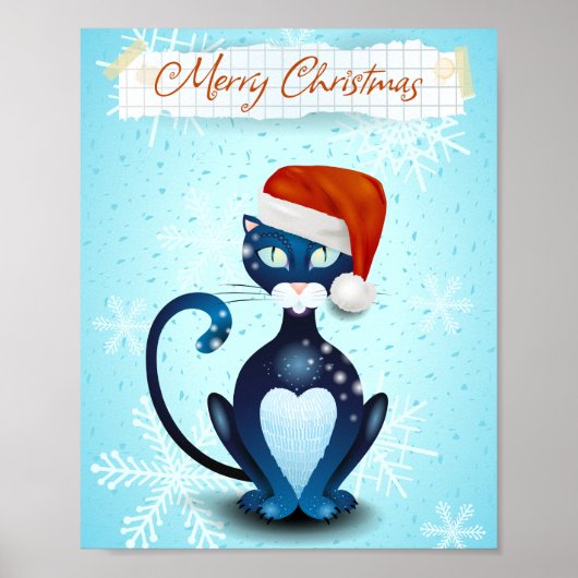 Vrolijk kerstfeest met zwarte kat met Pet van de k Poster (Voorkant)
