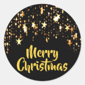 Vrolijk kerstfeest met zwarte sterren ronde sticker (Voorkant)
