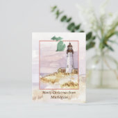 Vrolijk kerstfeest Michigan vuurtoren wintersneeuw Feestdagenkaart (Staand voorkant)